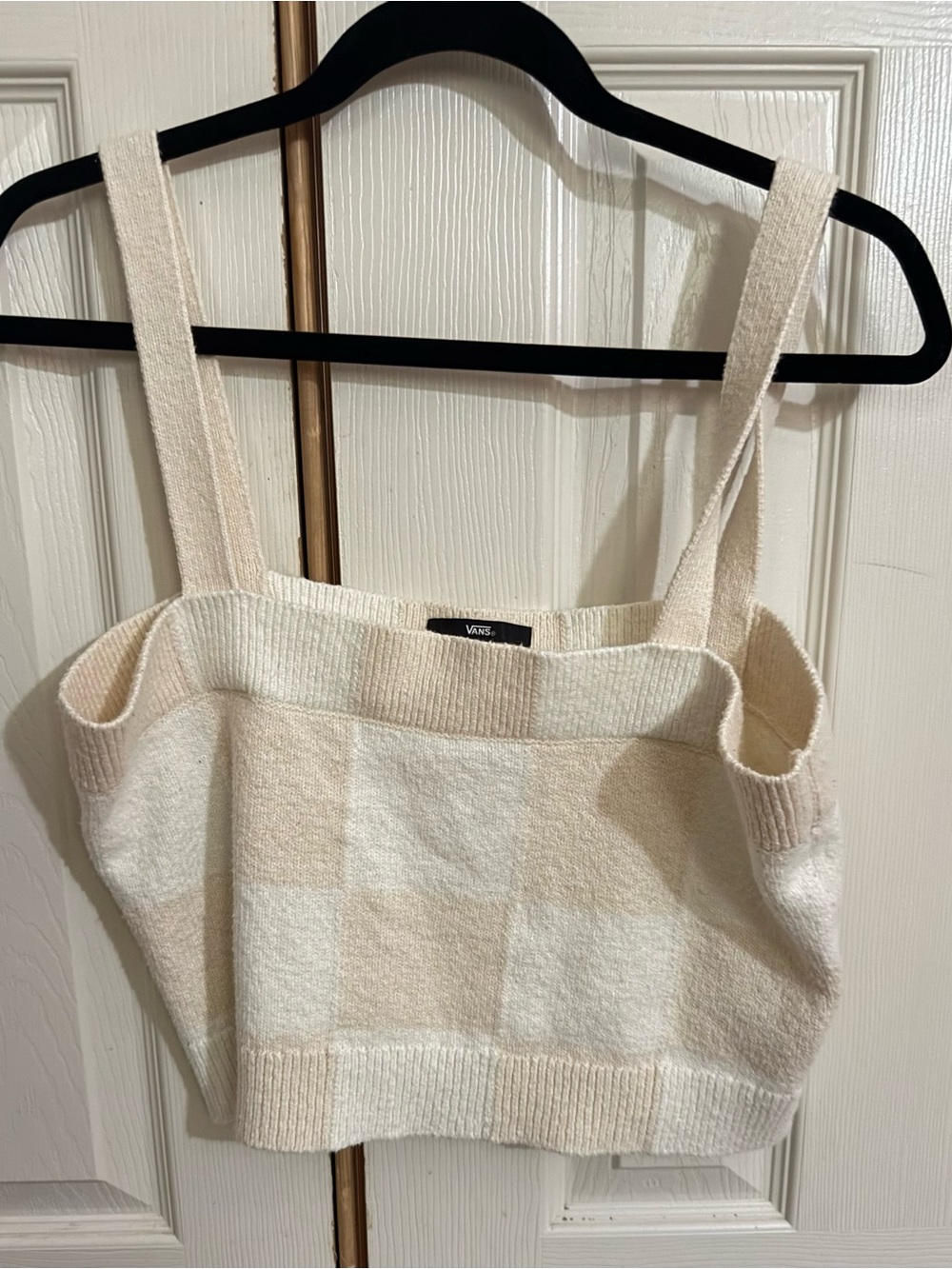 Vans Checkerboard Knit Sweater Tank Top Cream Beige Size Large